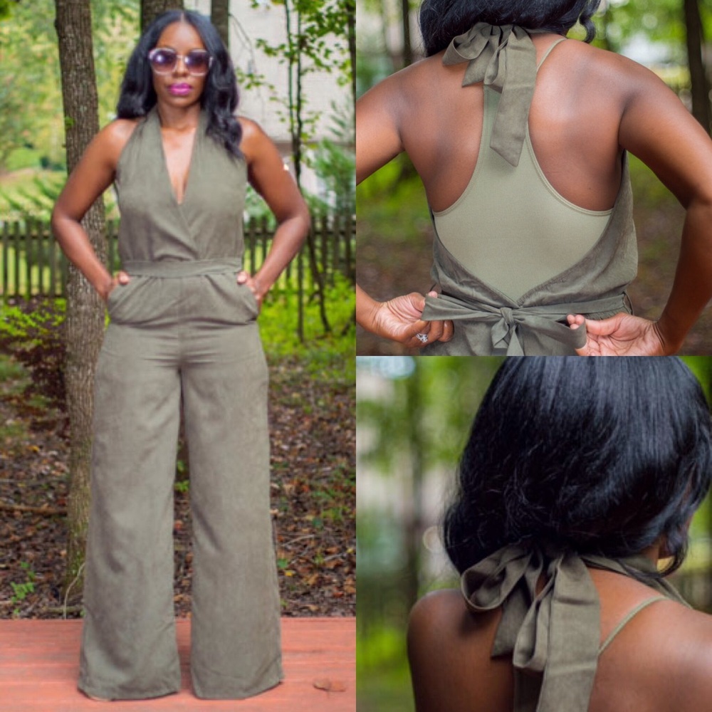 Deep Olive Green Halter Jumpsuit